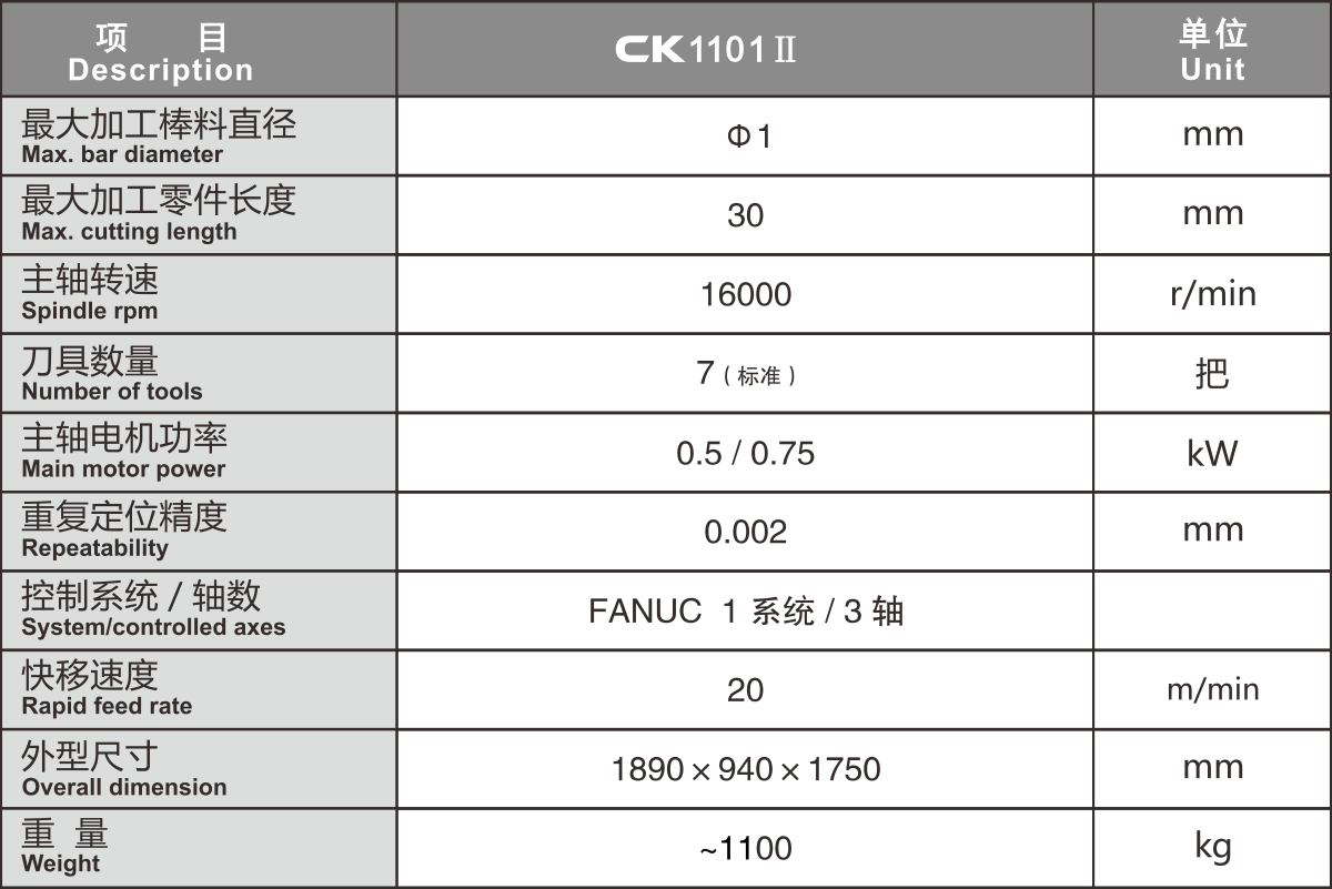 CK1101II機床參數表